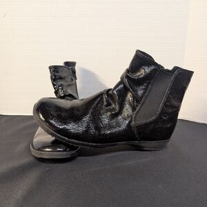 Josef Seibel Naly Black Patent Leather Short Casual Side Zip Ankle Boots Size 37